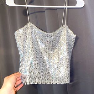Sparkly Silver Cropped Tank Top